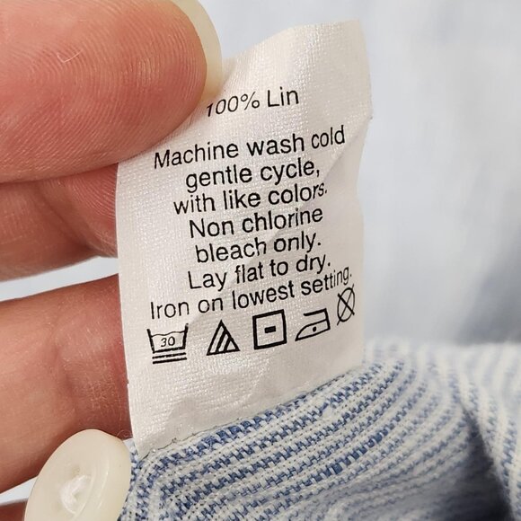 J Crew Shirt Men Extra Large Blue White Stripe Linen Slim Fit Casual Long Sleeve - Picture 9 of 12